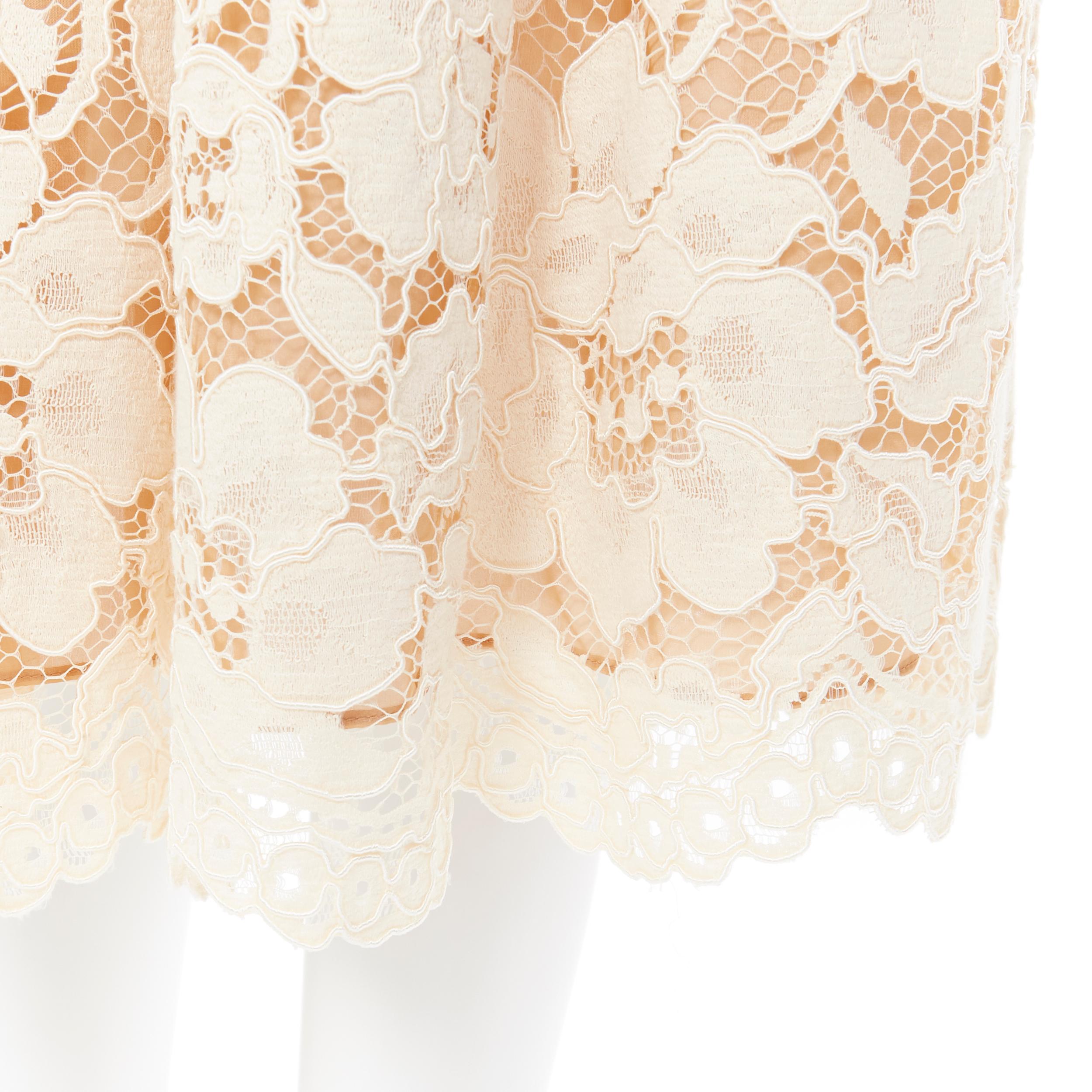 MICHAEL KORS nude silk lined floral lace  pleated flared midi skirt US0 24