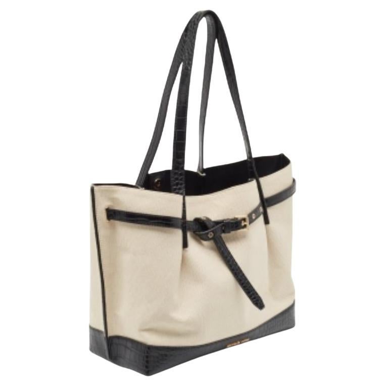 Michael Kors Off-white Canvas And Croc Embossed Leather Large Emilia Tote