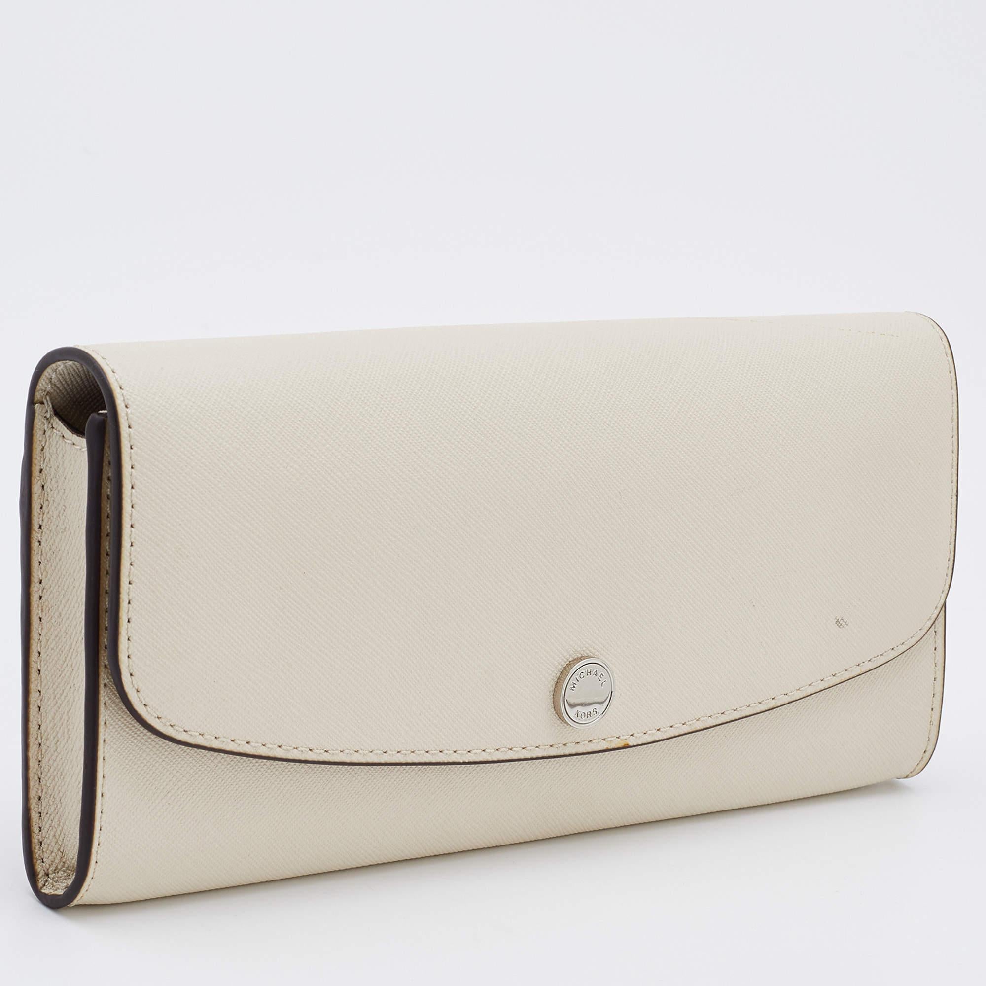 Blanc Michael Kors - Portefeuille continental à rabat en cuir blanc cassé en vente