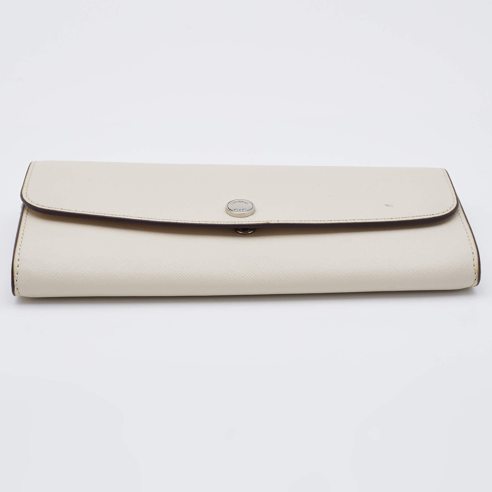 Michael Kors - Portefeuille continental à rabat en cuir blanc cassé en vente 1