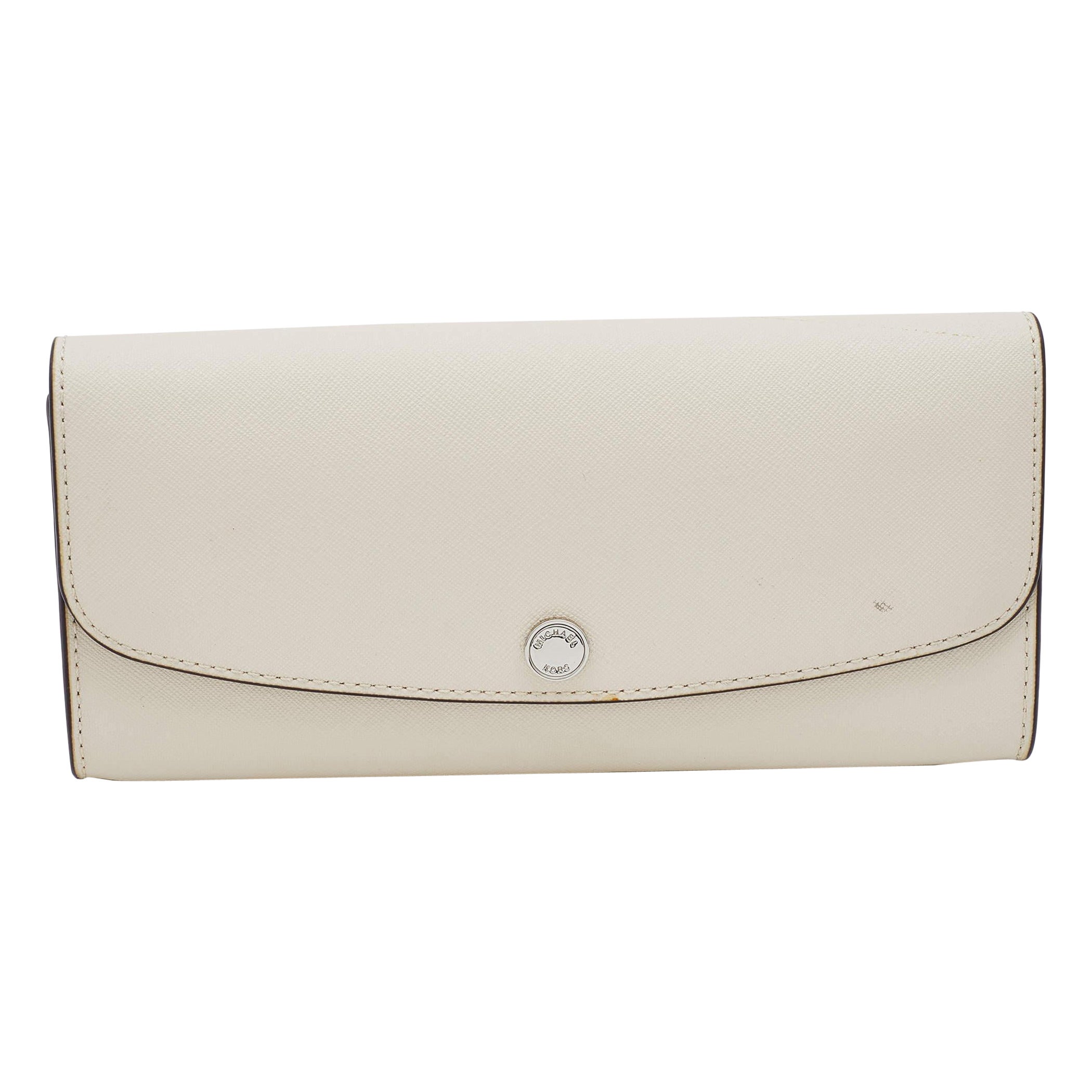 Michael Kors Off White Leather Flap Continental Wallet