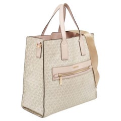Michael Kors Off White/Pink Signature Coated Canvas Large Kenly Tote