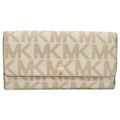 Michael Kors Off White Signature Coated Canvas Flap Continental Wallet
