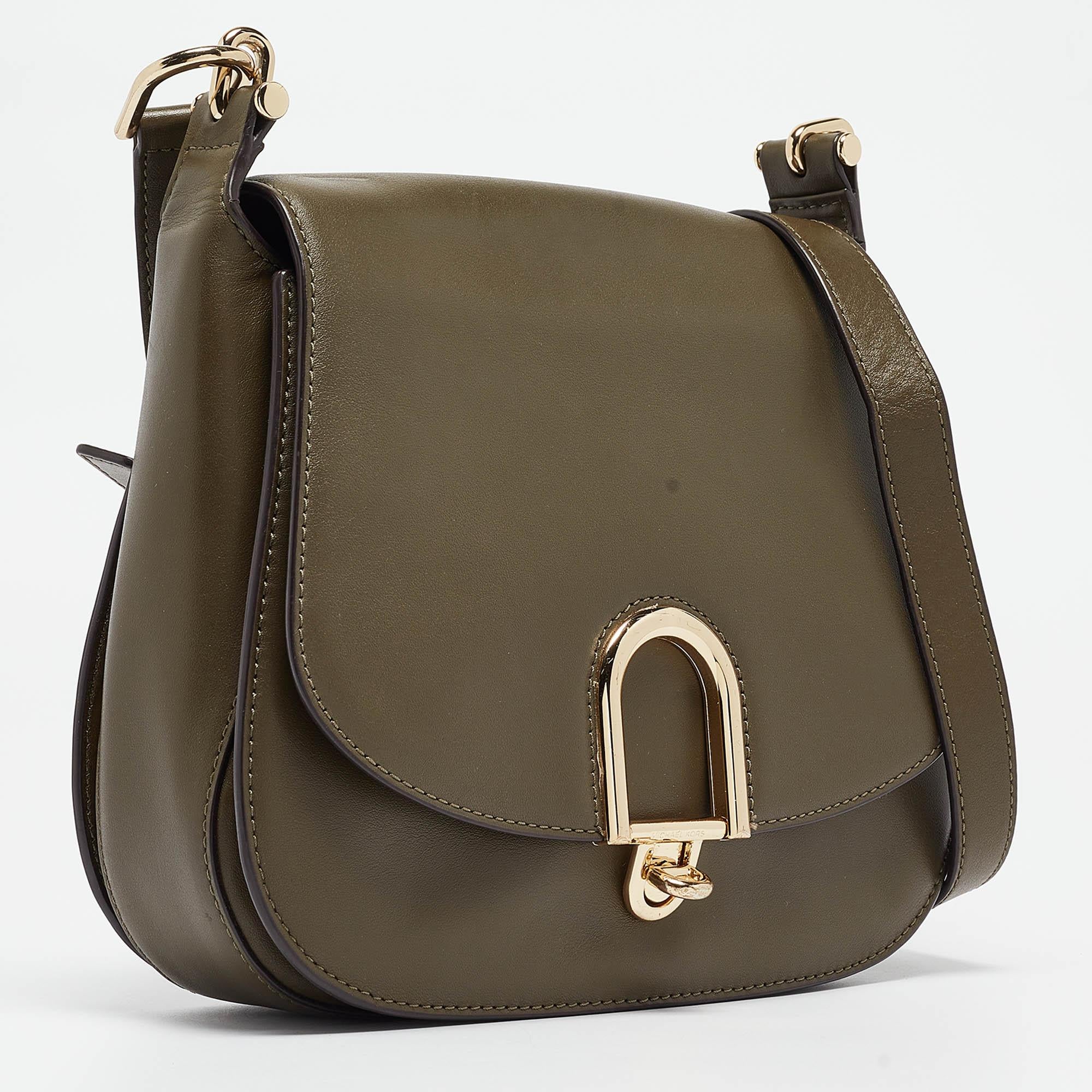 Black Michael Kors Olive Green Leather Delfina Saddle Bag