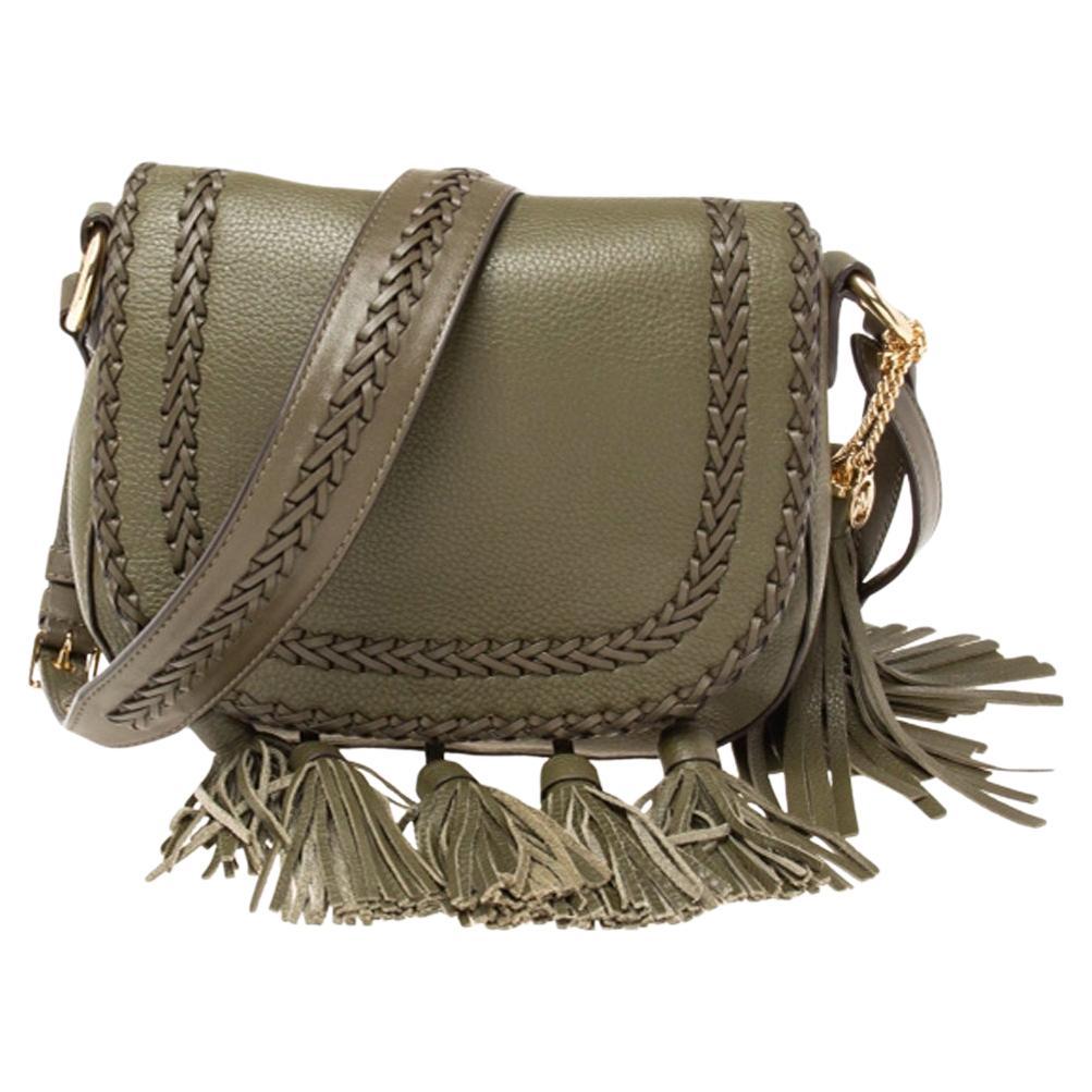 Michael Kors Beige/Brown Woven Straw And Leather Medium Naomi Shoulder ...