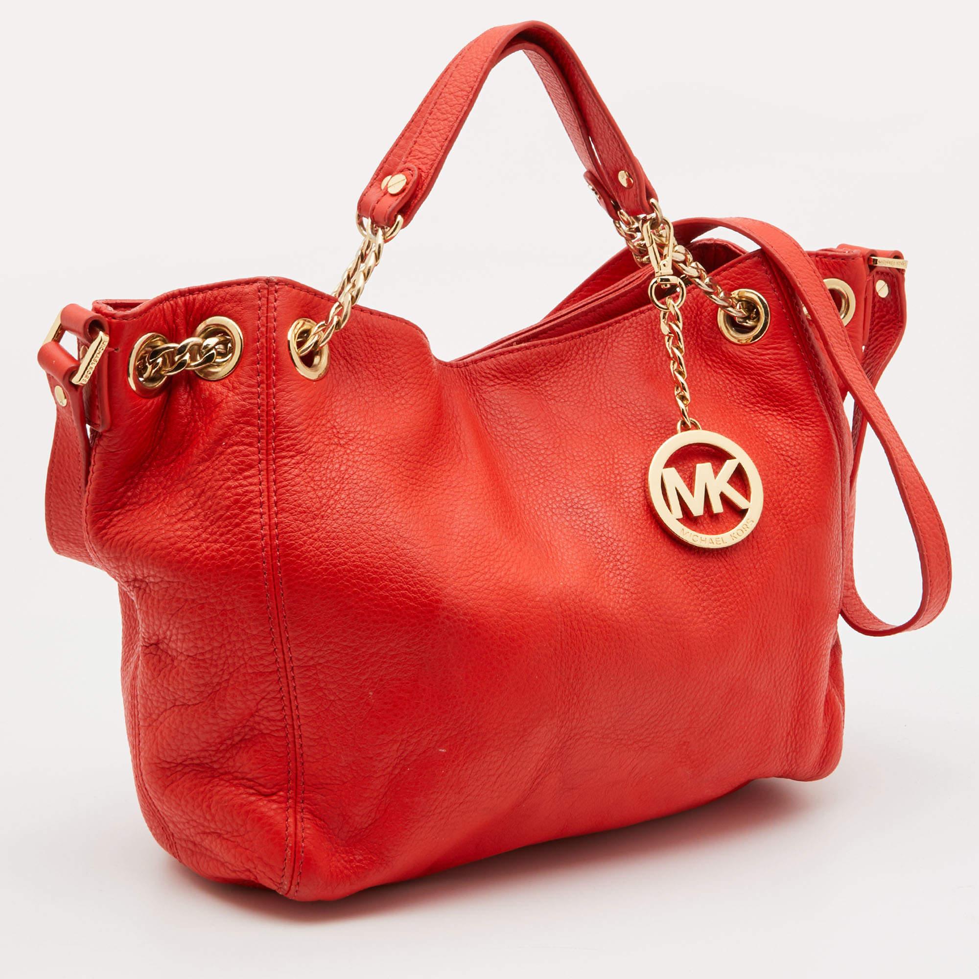 Red Michael Kors Orange Leather Chain Hobo For Sale