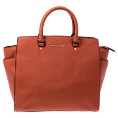 Michael Kors Orange Saffiano Leather Medium Selma Tote