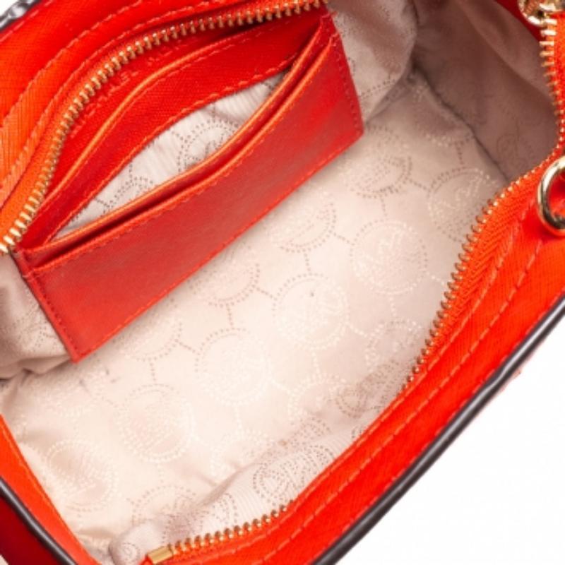 Red Michael Kors Orange Saffiano Leather Mini Selma Crossbody Bag For Sale