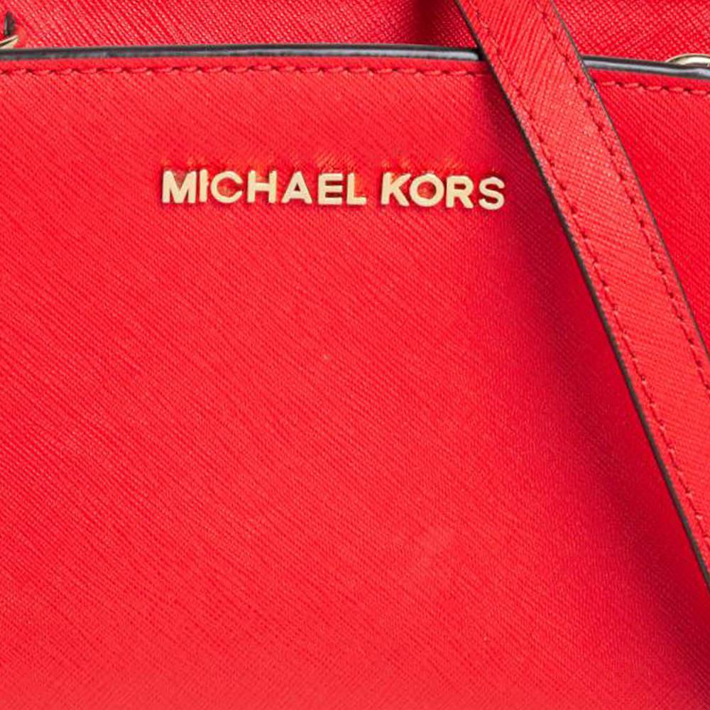 Women's Michael Kors Orange Saffiano Leather Mini Selma Crossbody Bag
