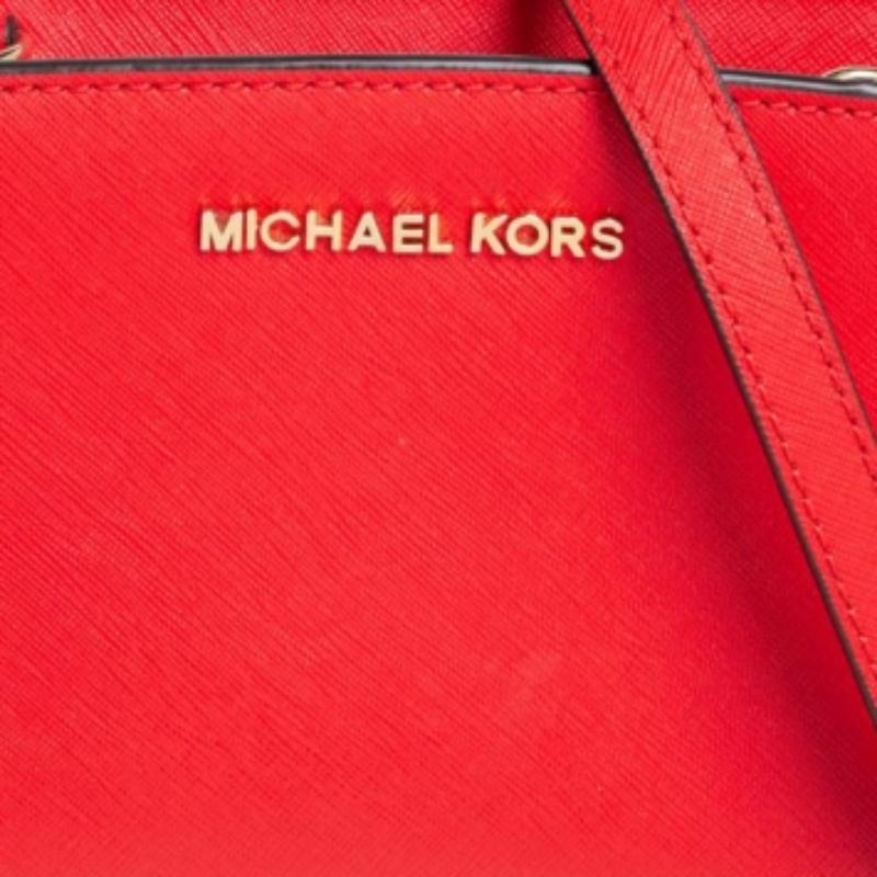 Women's Michael Kors Orange Saffiano Leather Mini Selma Crossbody Bag For Sale