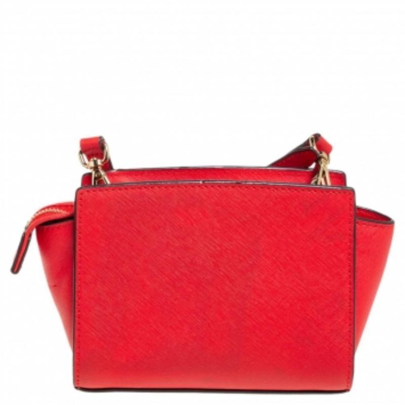 Michael Kors Orange Saffiano Leather Mini Selma Crossbody Bag For Sale 1
