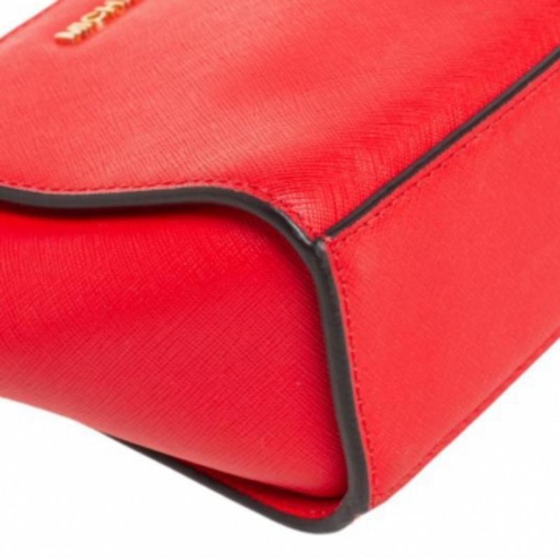 Michael Kors Orange Saffiano Leather Mini Selma Crossbody Bag For Sale 3