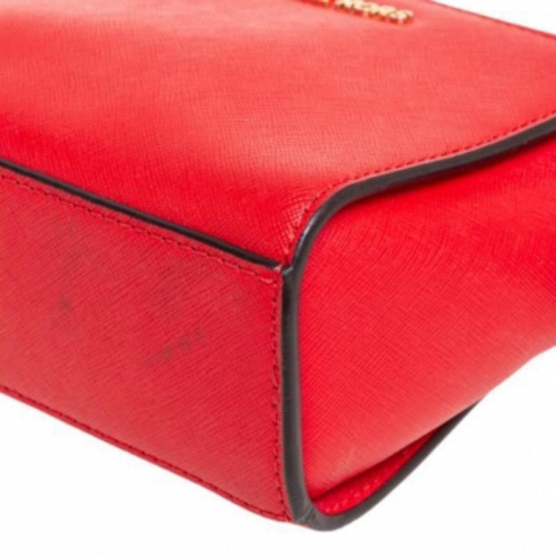 Michael Kors Orange Saffiano Leather Mini Selma Crossbody Bag For Sale 4
