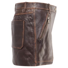 Michael Kors Paneled Mini Skirt with Pockets in Brown Lamb Leather