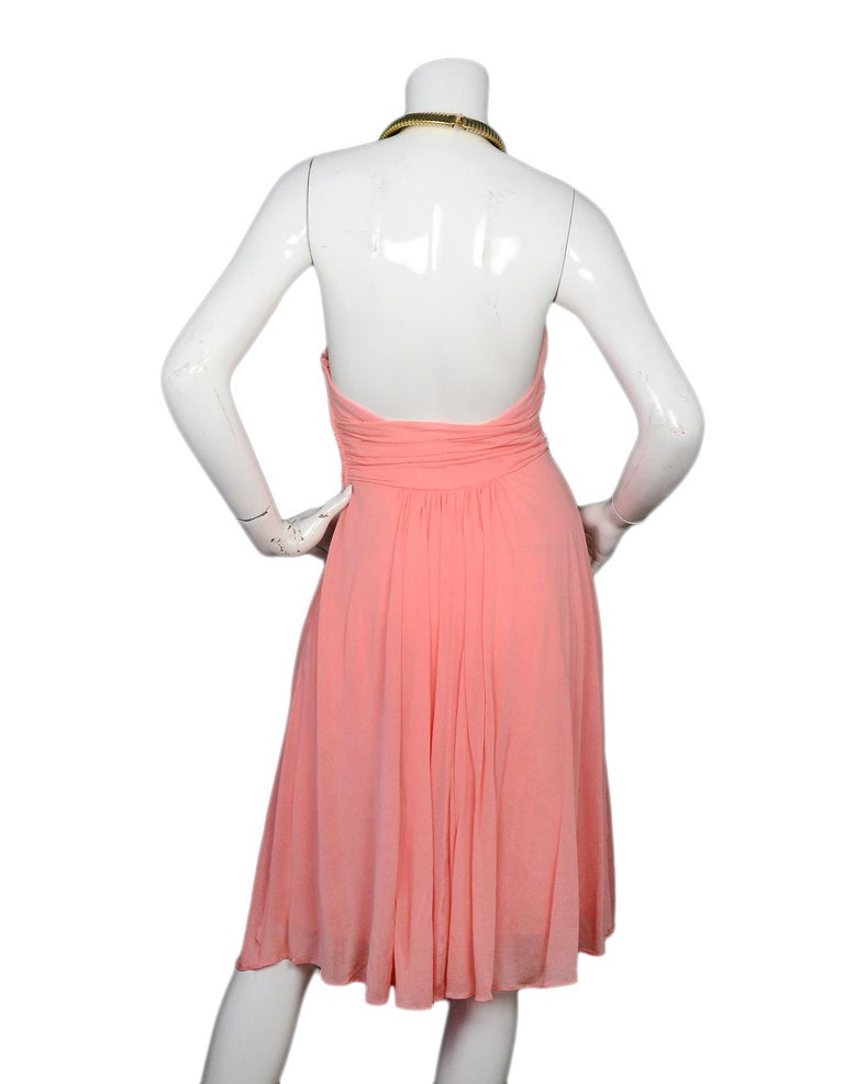 Michael Kors Pink/Goldtone Necklace Detail Halter Dress NWT Sz 2 For