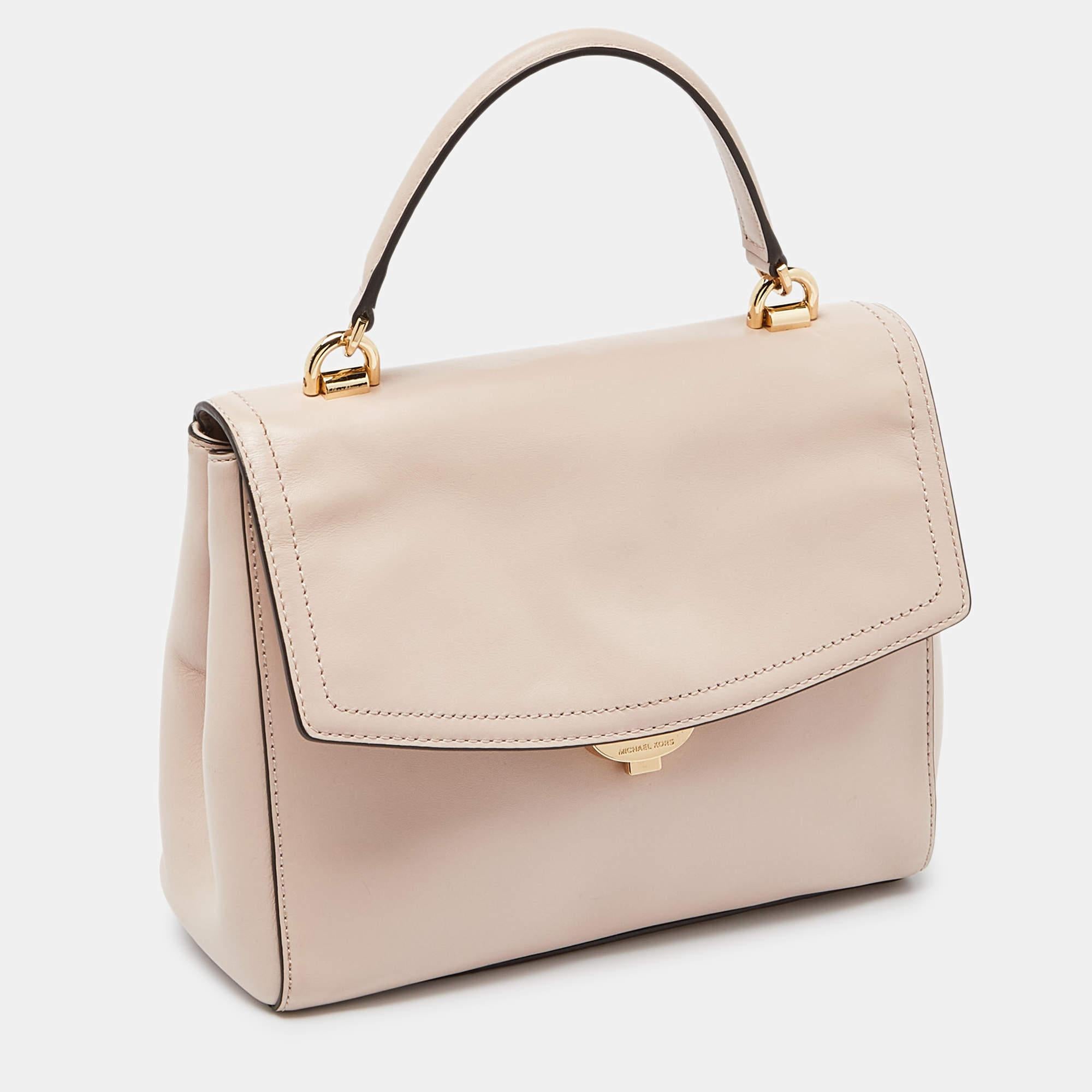 Beige Michael Kors Pink Leather Small Ava Top Handle Bag