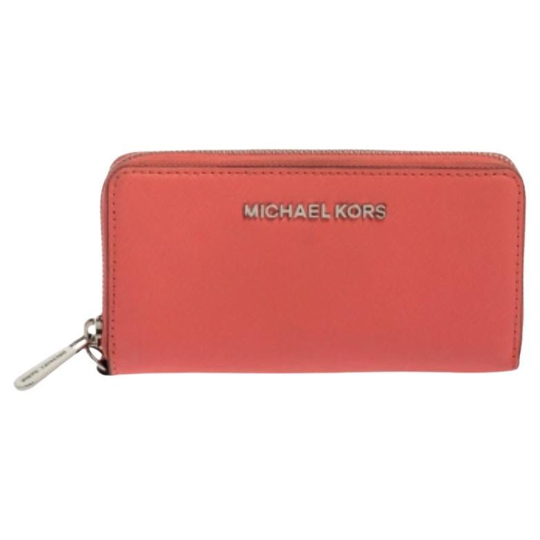 Michael Kors Pink Leather Zip Around Wristlet Wallet For Sale