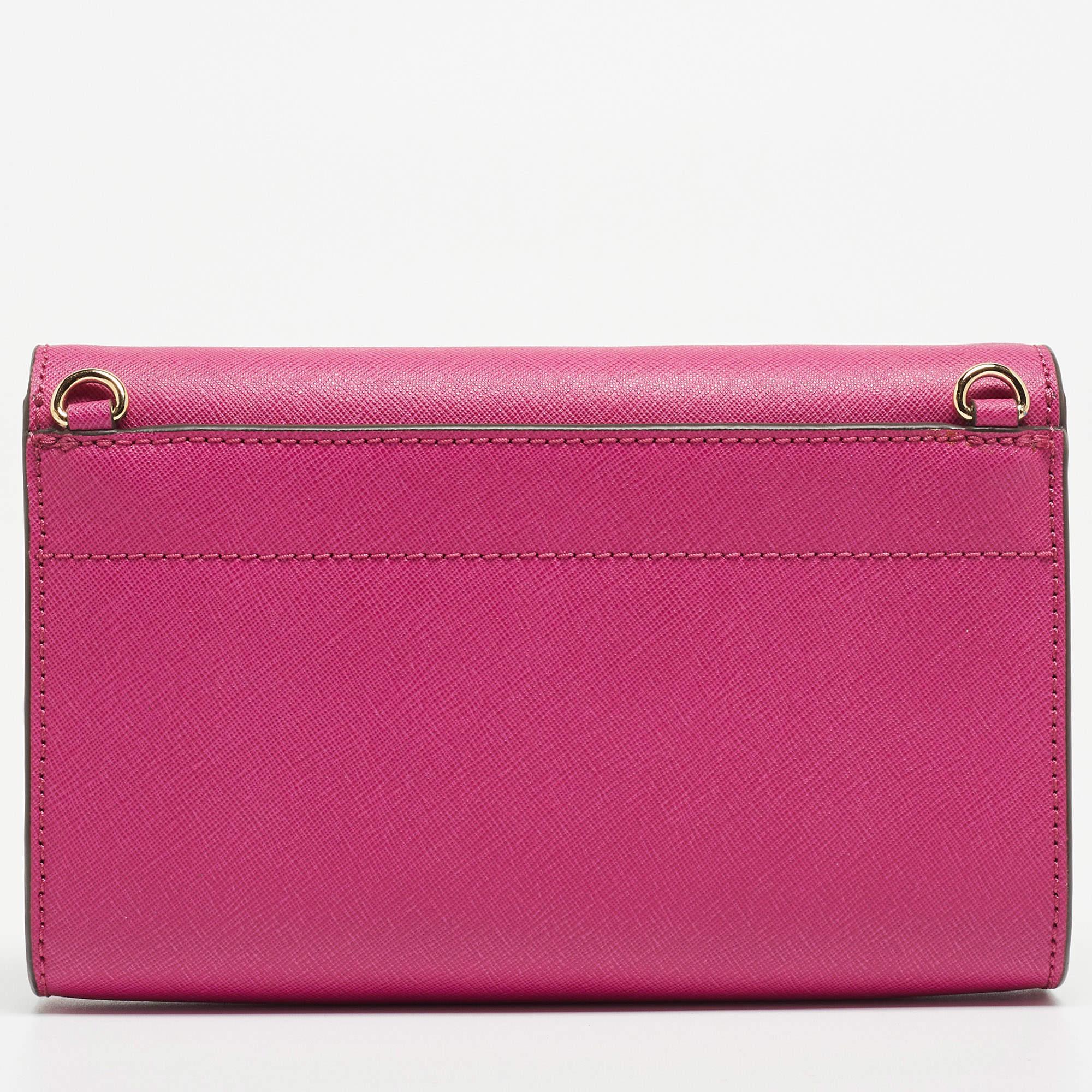 Women's Michael Kors Pink Saffiano Leather Flap 3in1 Crossbody Bag