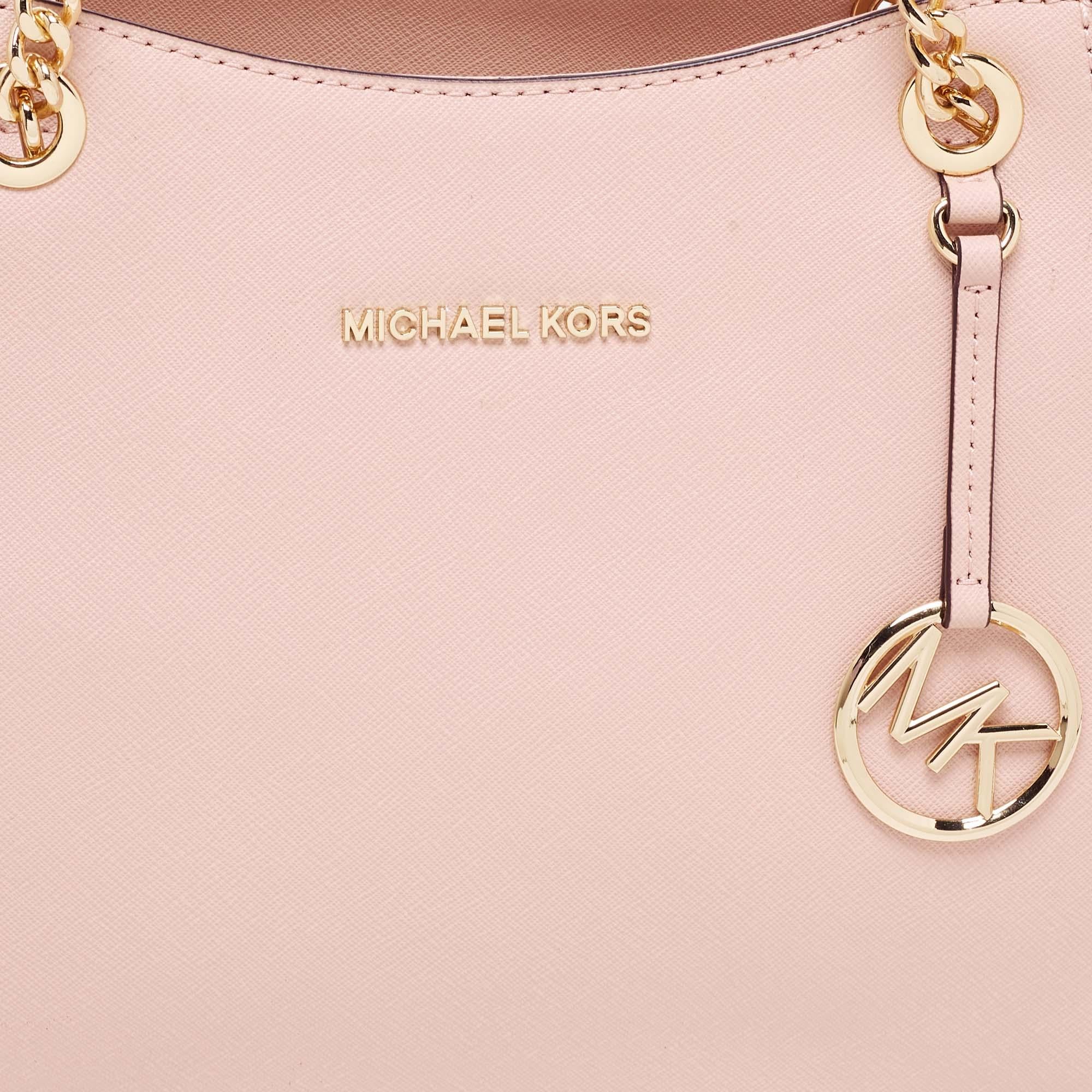 Michael Kors Pink Saffiano Leather Jet Set Travel Chain Tote 3