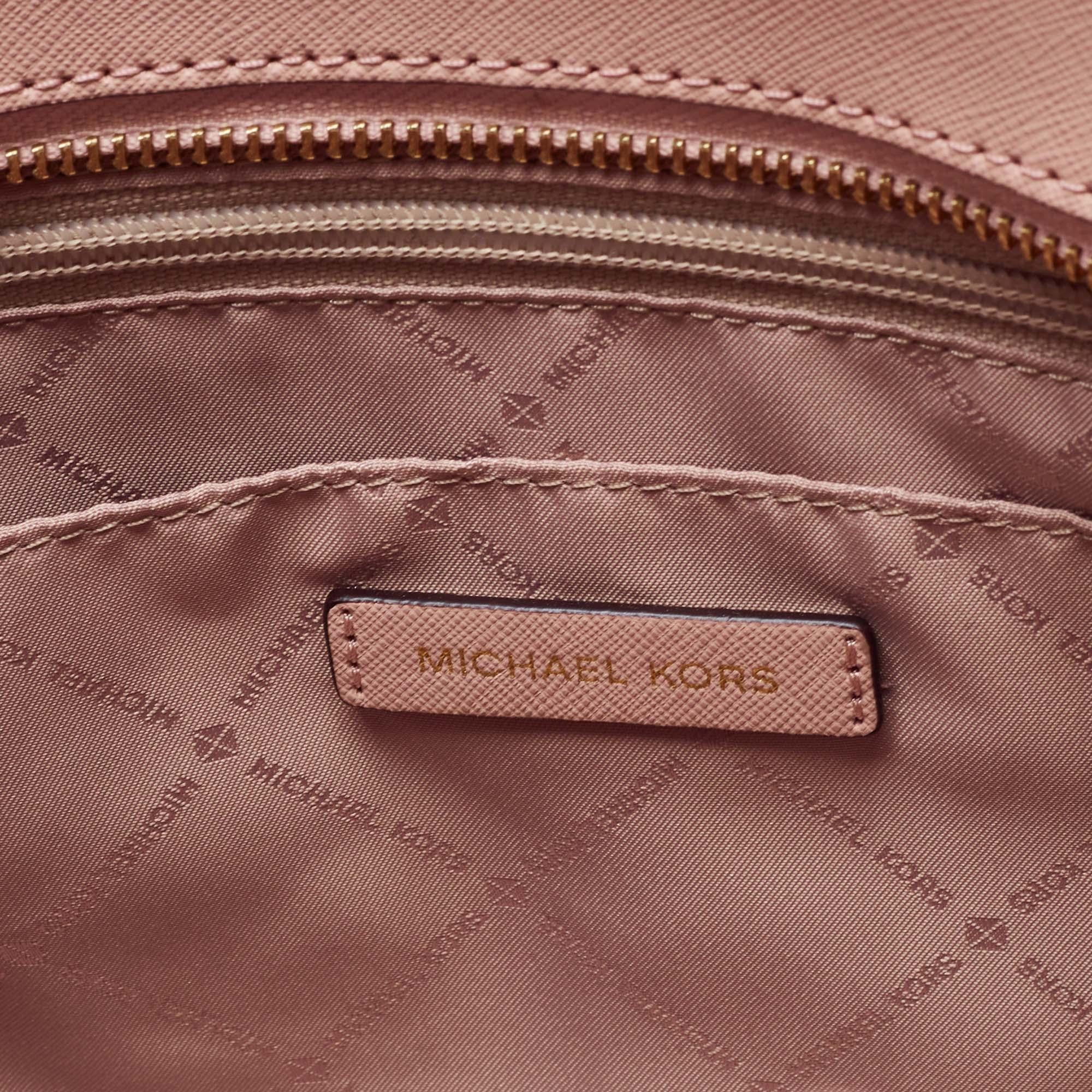 Women's Michael Kors Pink Saffiano Leather Jet Set Travel Chain Tote