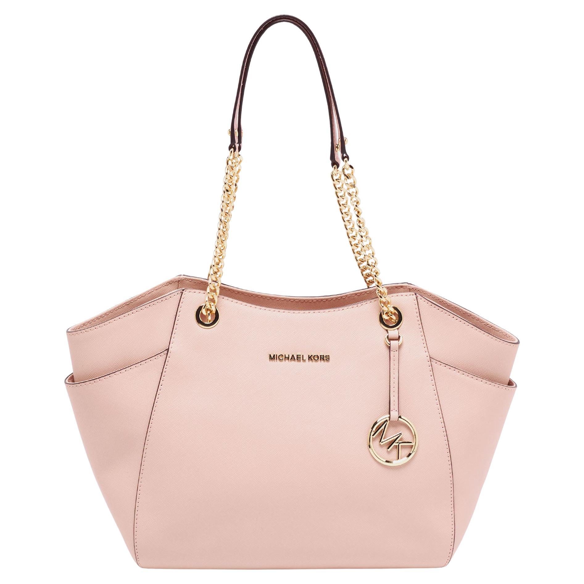 Michael Kors Pink Saffiano Leather Jet Set Travel Chain Tote