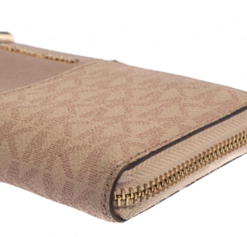 Michael Kors Pink Signature Leather Zip Around Wallet For Sale 1