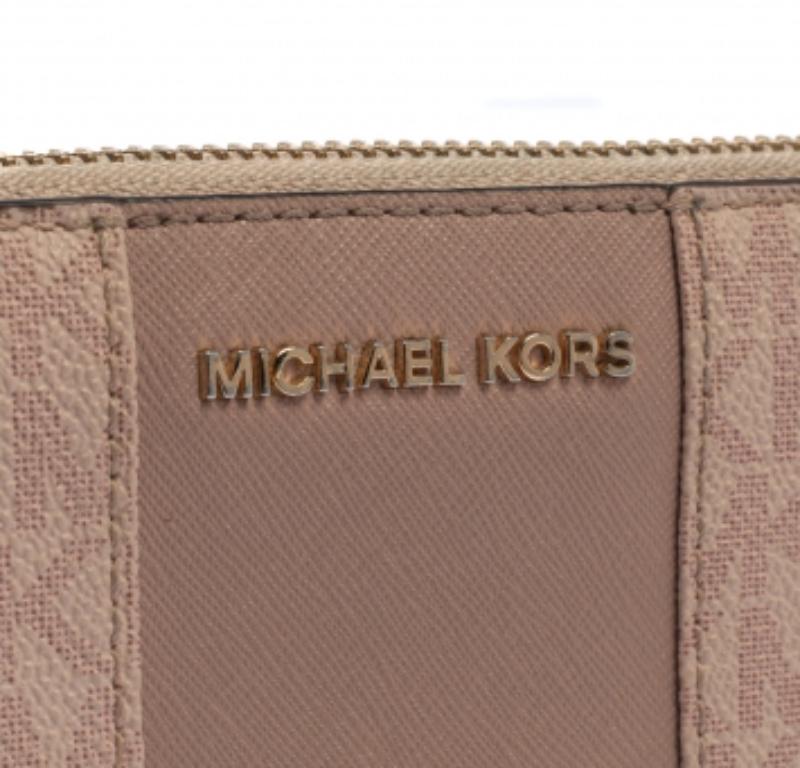 Michael Kors Pink Signature Leather Zip Around Wallet For Sale 2