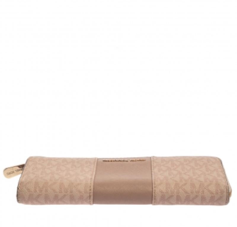 Michael Kors Pink Signature Leather Zip Around Wallet For Sale 3