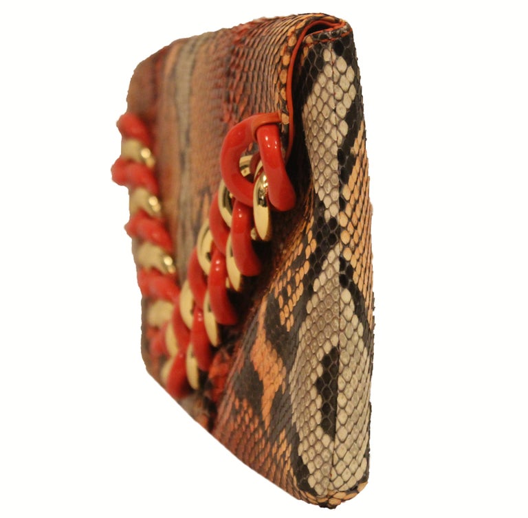 Michael Kors Python Peach and Brown Chain Link Accent For Sale at 1stDibs kors python clutch