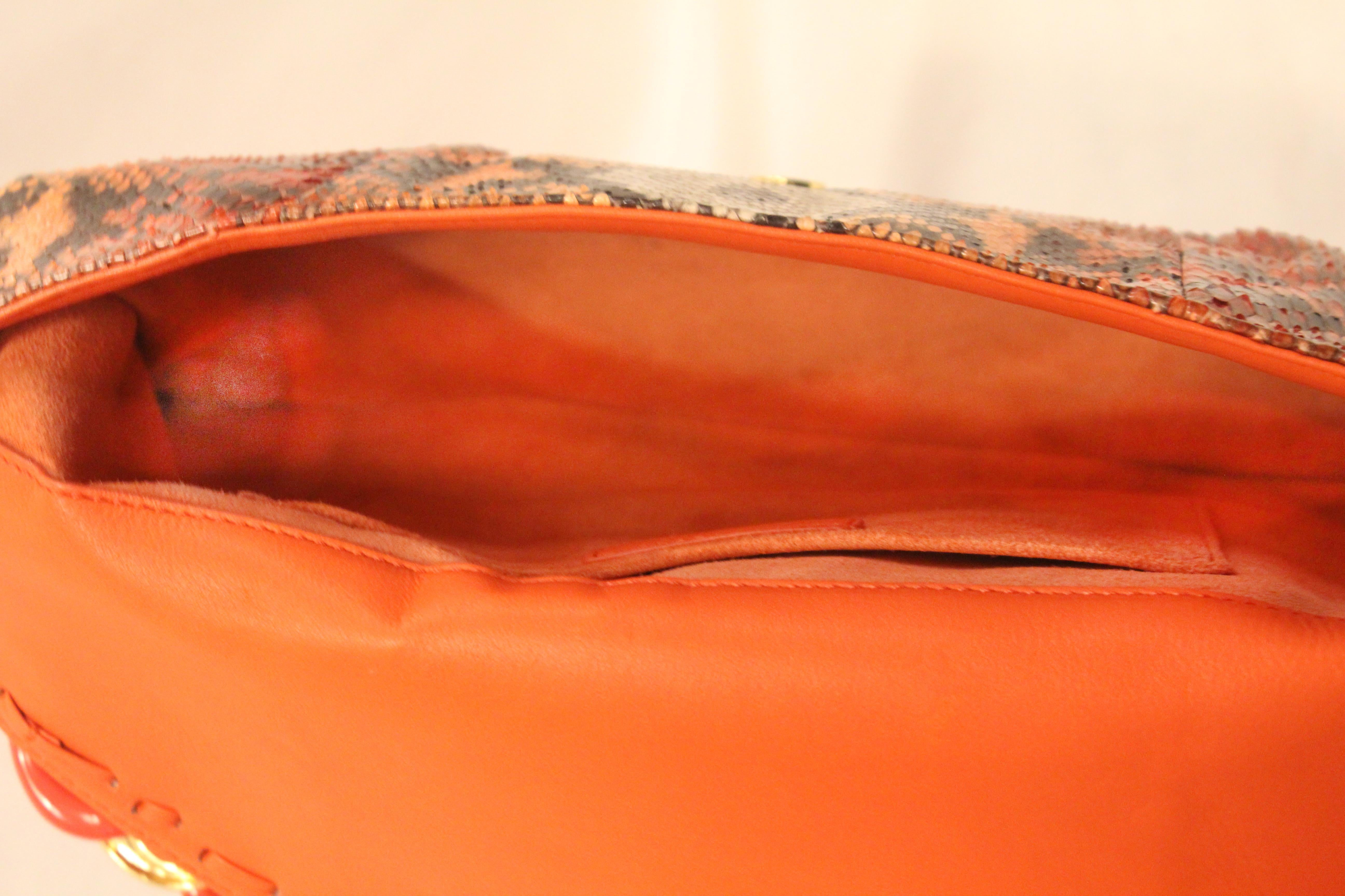 Women's Michael Kors  Python Peach & Brown Chain Link Accent Clutch For Sale