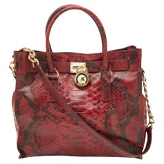 Michael Kors Tote grande in pelle goffrata di pitone rosso/nero Hamilton North South