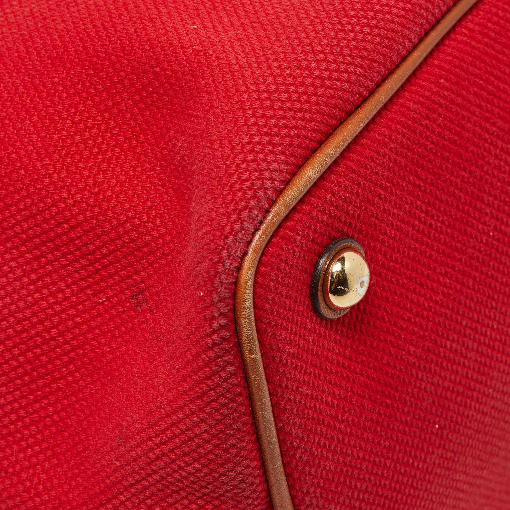 Michael Kors Red/Brown Canvas and Leather Large Raven Shoulder Bag For Sale 2