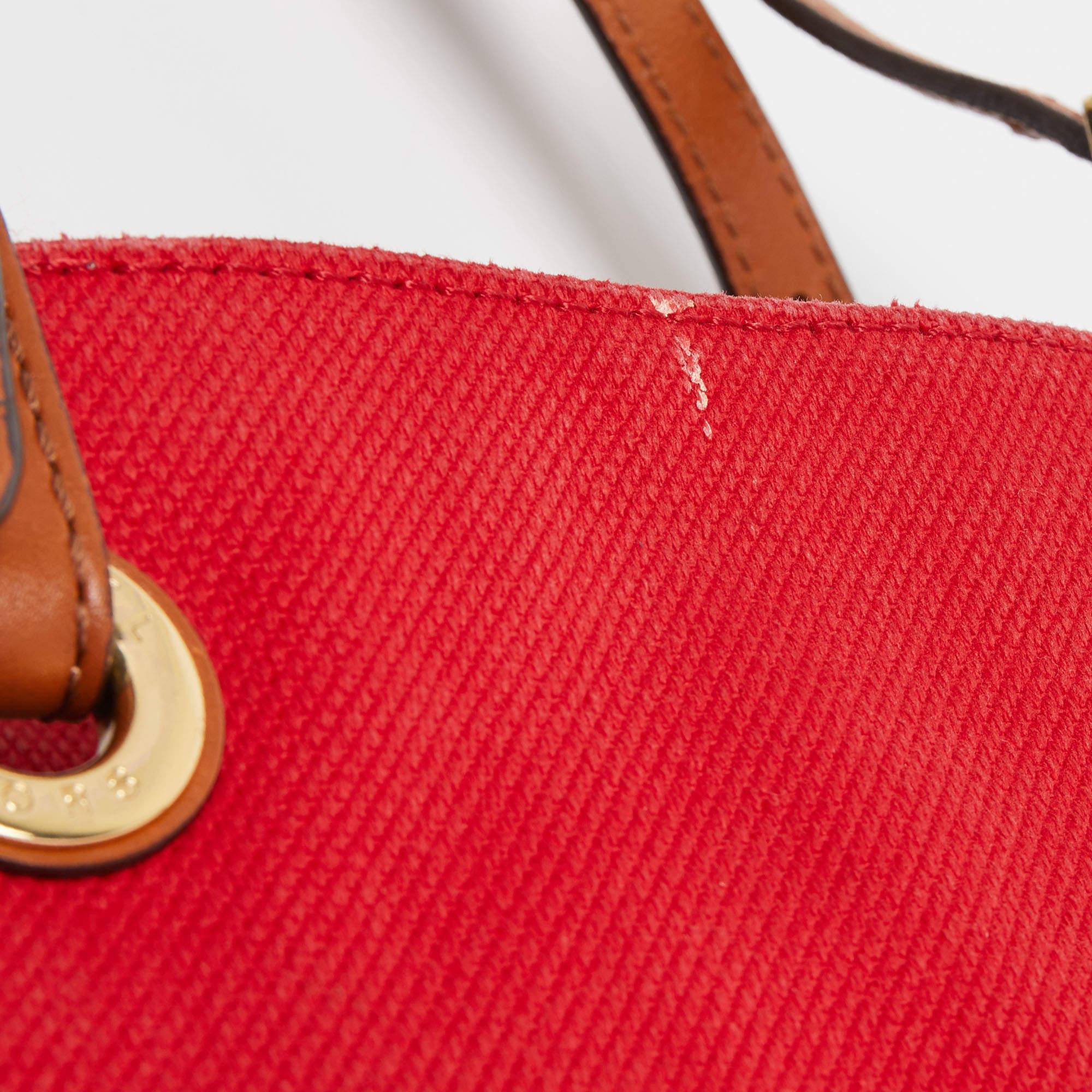 Michael Kors Red/Brown Canvas and Leather Large Raven Shoulder Bag For Sale 3