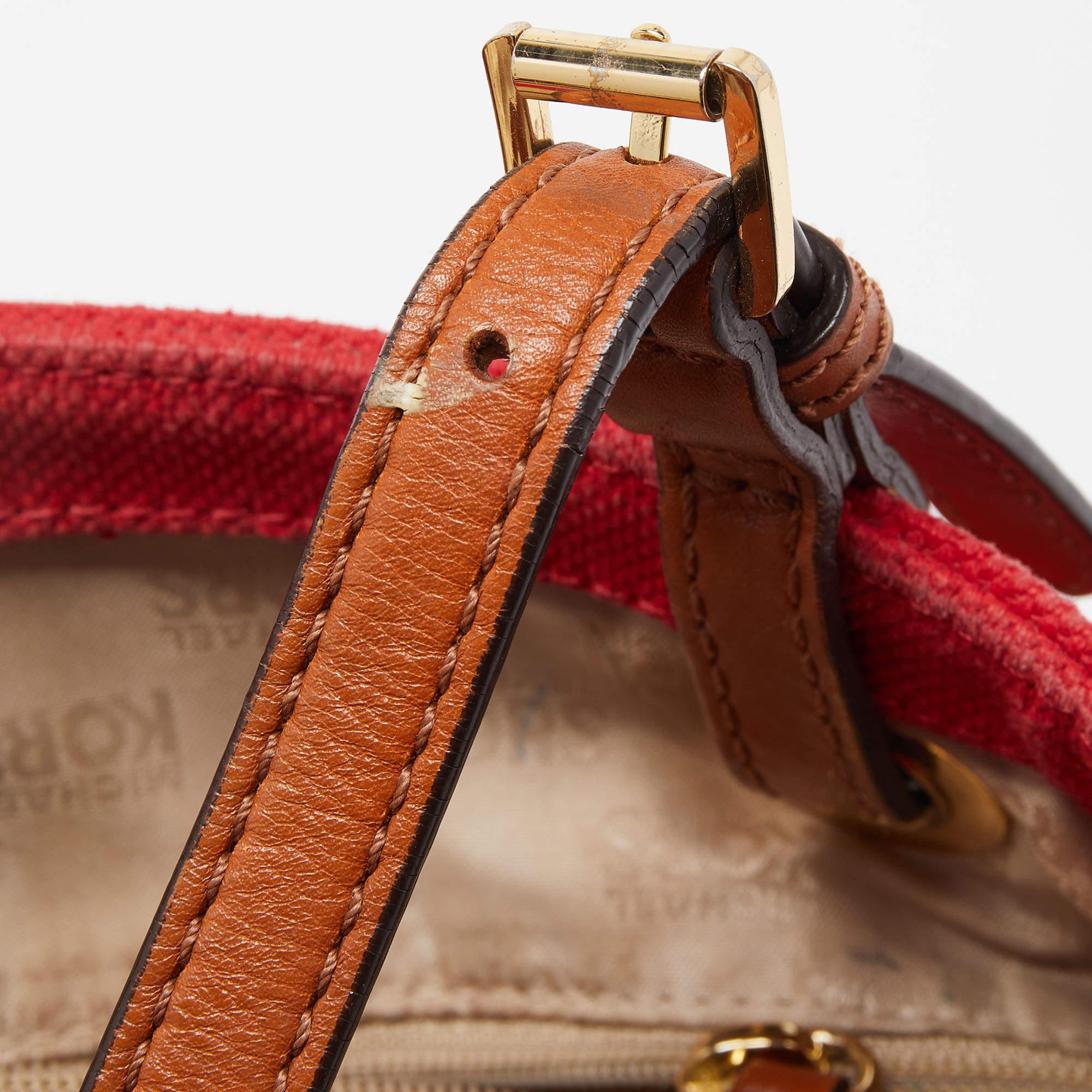 Michael Kors Red/Brown Canvas and Leather Large Raven Shoulder Bag For Sale 4