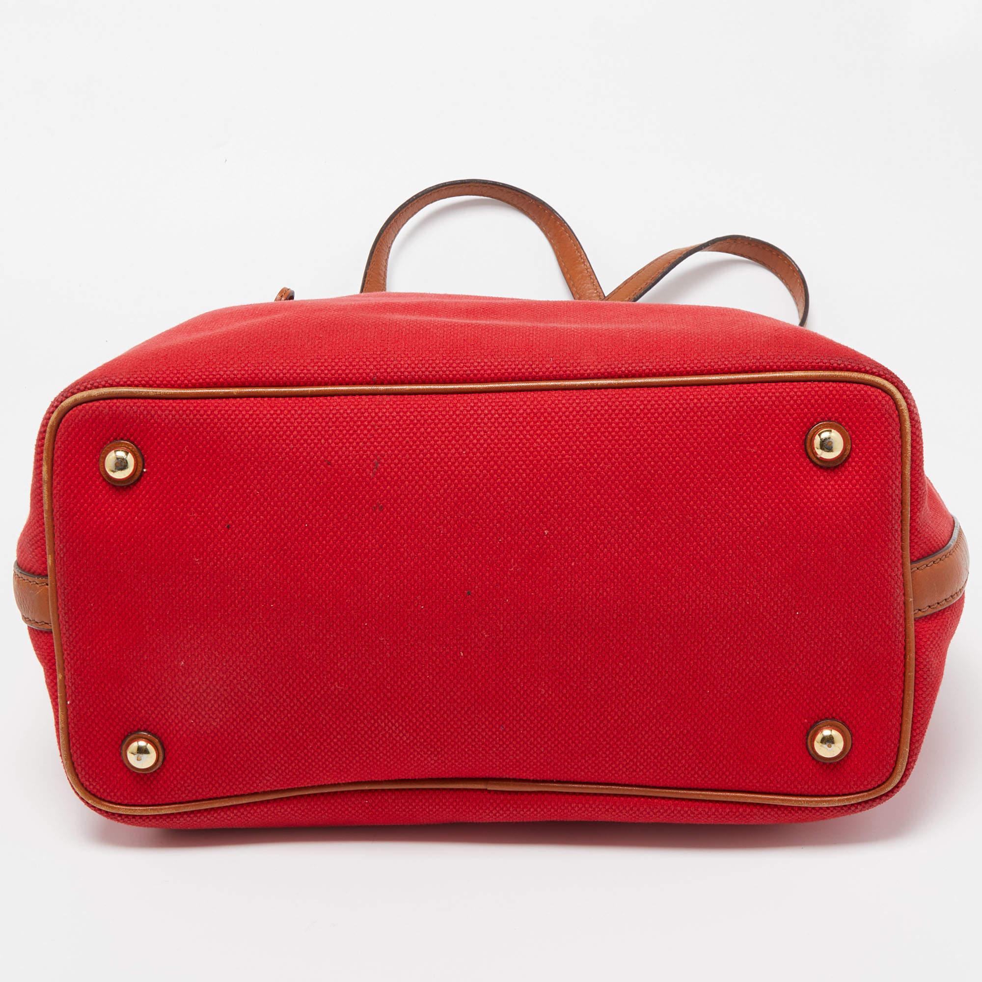 Michael Kors Red/Brown Canvas and Leather Large Raven Shoulder Bag For Sale 5