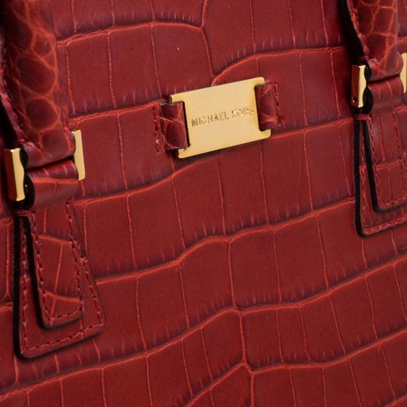 Michael Kors Red Croc Embossed Leather Gia Satchel 3