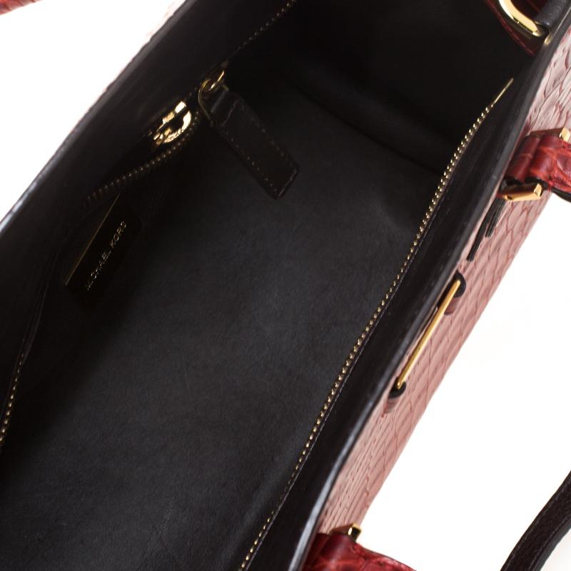Michael Kors Red Croc Embossed Leather Gia Satchel In Good Condition In Dubai, Al Qouz 2