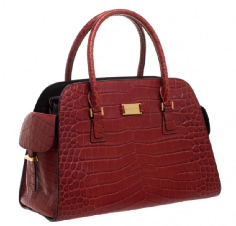 Michael Kors Cartable GIA en cuir rouge embossé de crocodile en vente 3