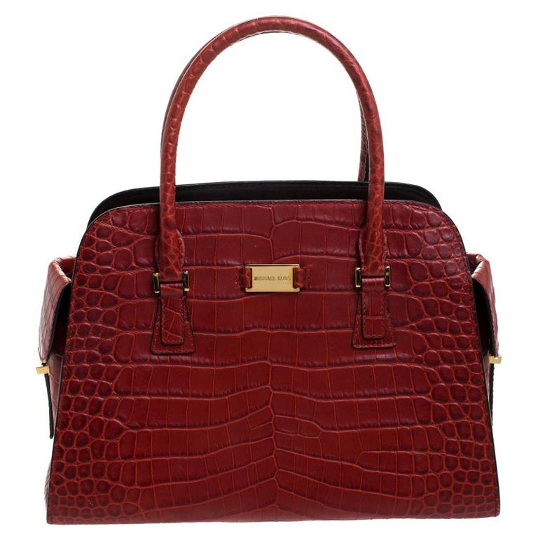 Michael Kors Red Croc Embossed Leather Gia Satchel For Sale at 1stDibs