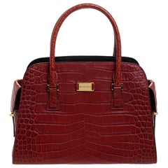 Michael Kors Red Croc Embossed Leather Gia Satchel