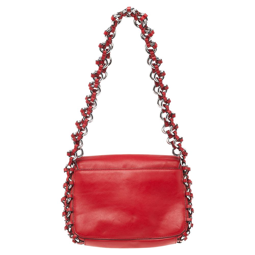 Michael Kors Red Leather Piper Flap Shoulder Bag For Sale at