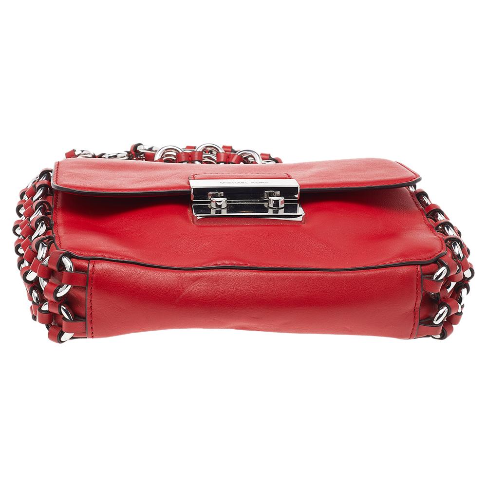 Michael Kors Red Leather Piper Flap Shoulder Bag For Sale 1