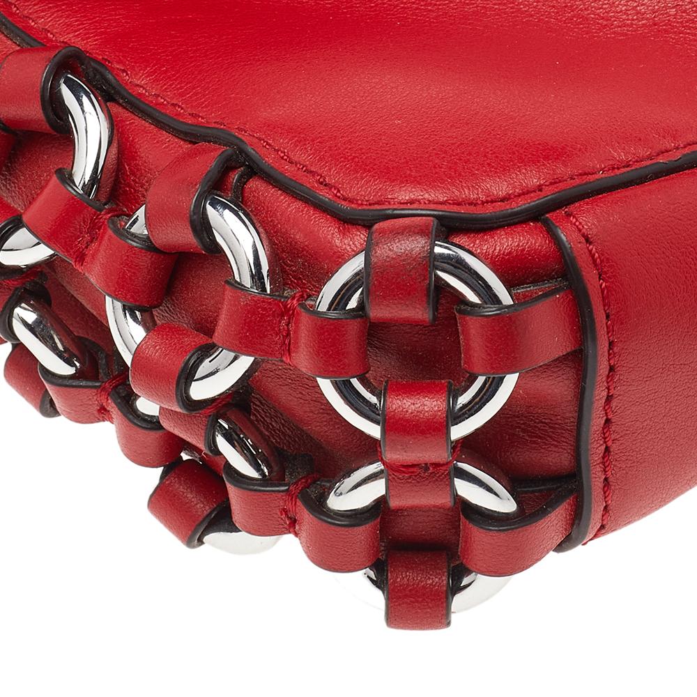 Michael Kors Red Leather Piper Flap Shoulder Bag For Sale 2