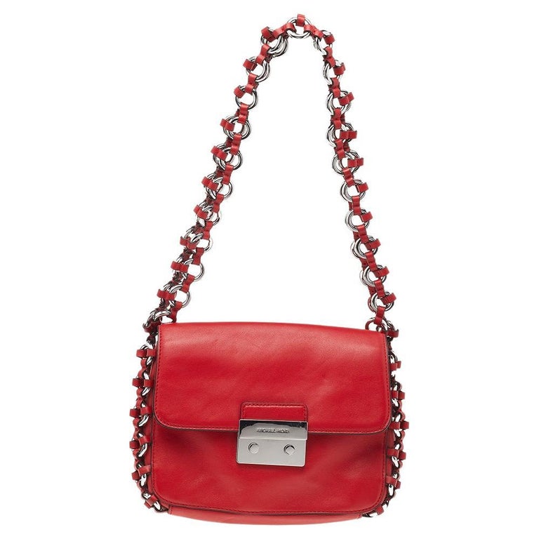 Michael Kors Red Leather Piper Flap Shoulder Bag For Sale at 1stDibs