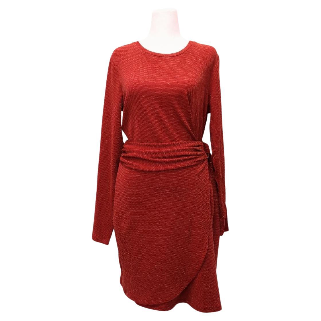 Michael Kors Red Long-Sleeve Tie-Waist Wrap Dress - M en vente