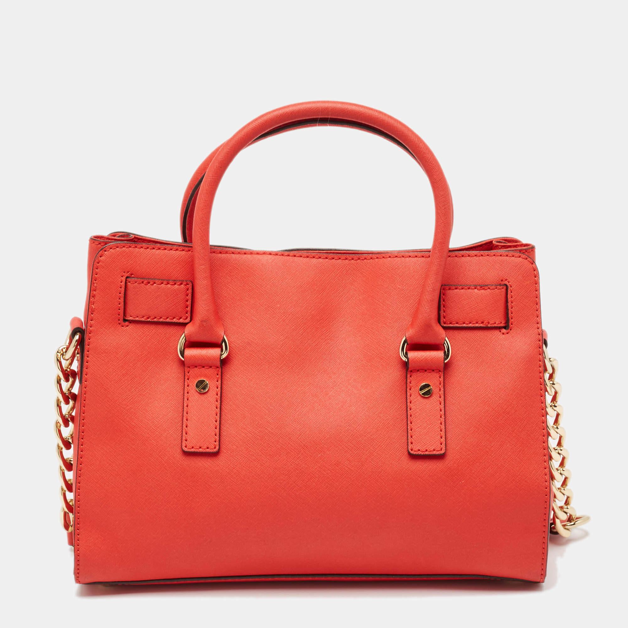 Women's Michael Kors Red Saffiano Leather East/West Hamilton Tote