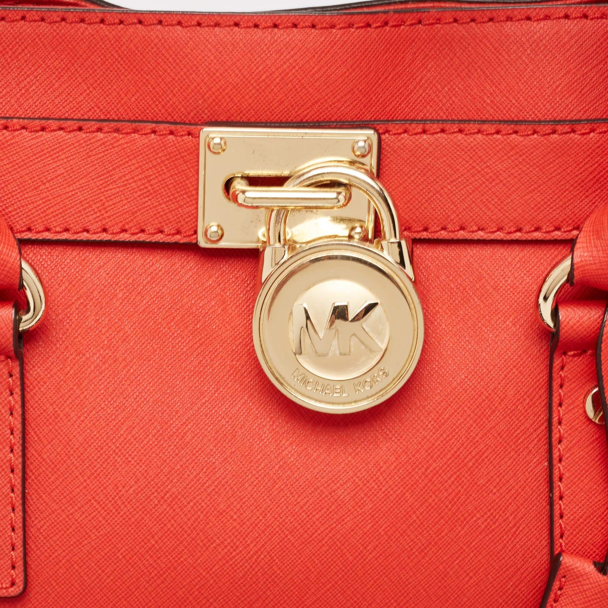 Michael Kors Red Saffiano Leather East/West Hamilton Tote 1