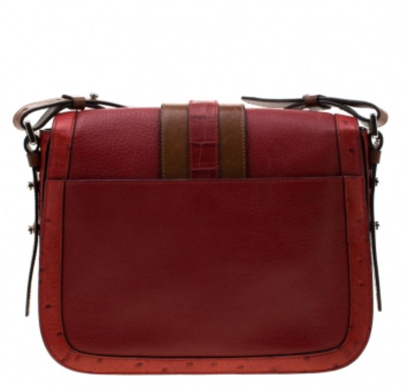 De las mujeres Michael Kors Bolso Gia en piel grabada de cocodrilo y avestruz rojo y marrón en venta