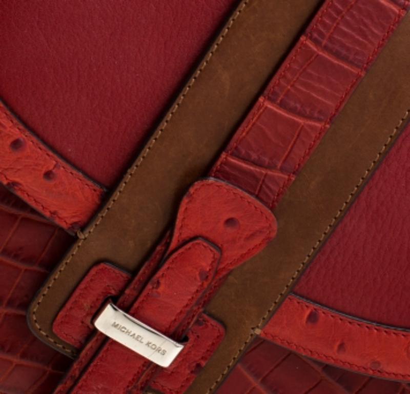 Michael Kors Bolso Gia en piel grabada de cocodrilo y avestruz rojo y marrón en venta 1