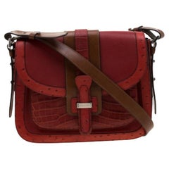Michael Kors Red/Tan Croc/Ostrich Embossed Leather Gia Saddle Bag